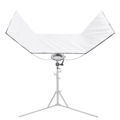 The Pixapro 60x150cm Flatpak Eyelighter mounted to a stand with its white surface