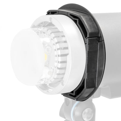 The GODOX AD-AB adapter mounted to the front of an AD300Pro Portable Flash