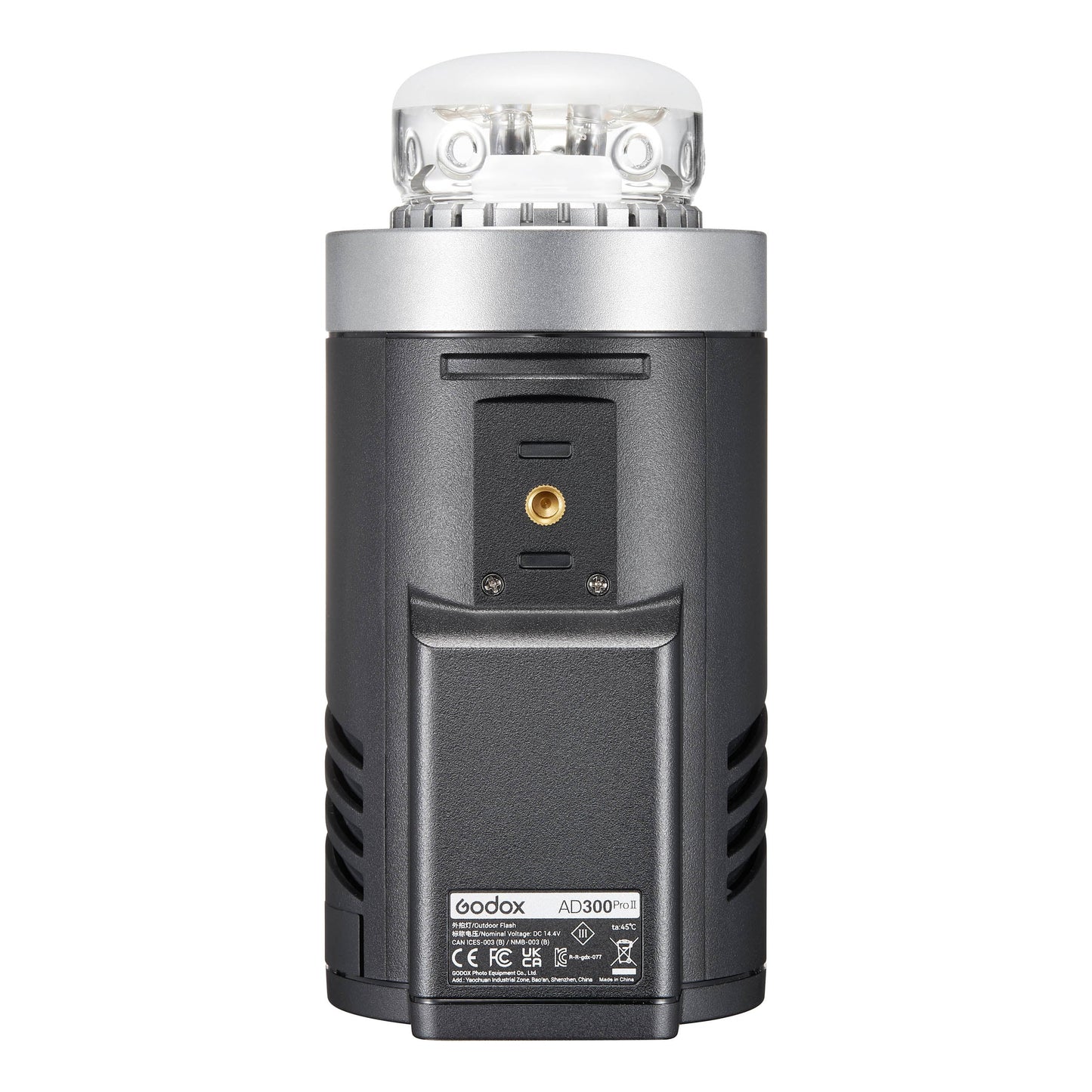 The Godox AD300proII Portable Battery Flash (Bottom View With No Reflector)