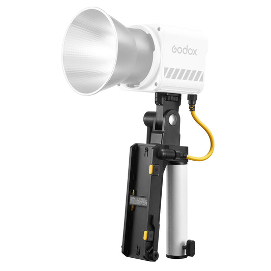 GODOX AK-B01 NP-F Battery Plate Grip Mounted to a Godox ML60II Bi