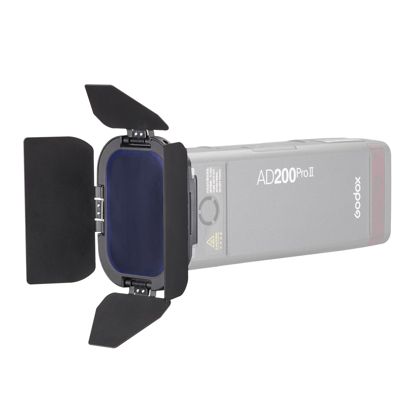 Godox BD-07II Barn Door Set mounted to an AD200ProII