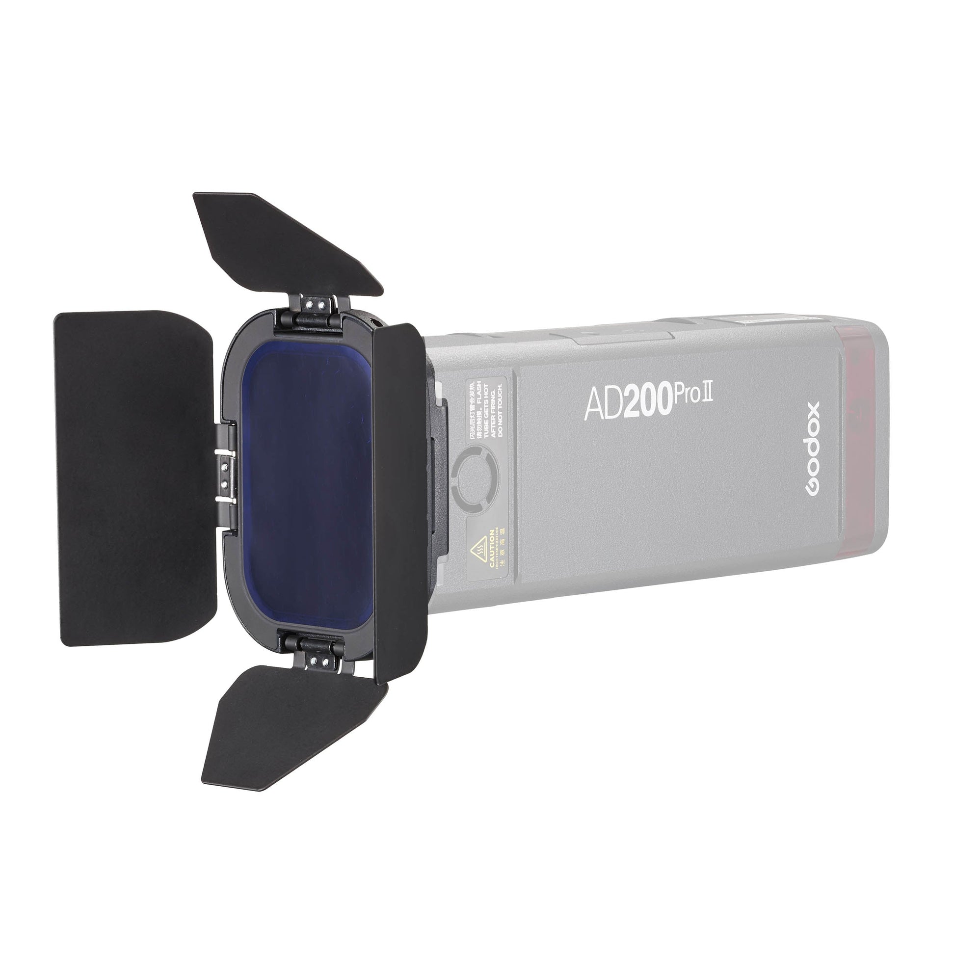 Godox BD-07II Barn Door Set mounted to an AD200ProII