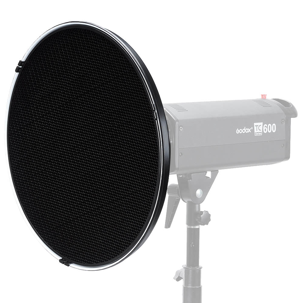Godox BDR-C420 Honeycomb Grid mounted to a Godox BDR-S420 and  Beauty Dish and a light