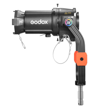 GODOX KNOWLED BP36K Projection attachment mounted to its yoke bracket