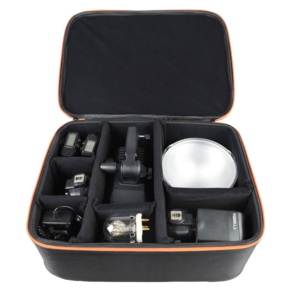 Godox CB-09 Semi-Rigid Padded Lighting Kit Case Open with Lighting Kit inside