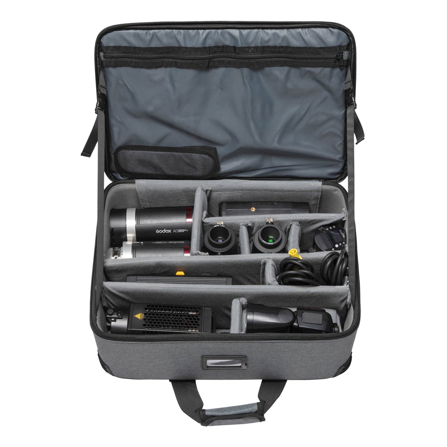 Godox CB-33 Carry Case, being used to hold various small lights