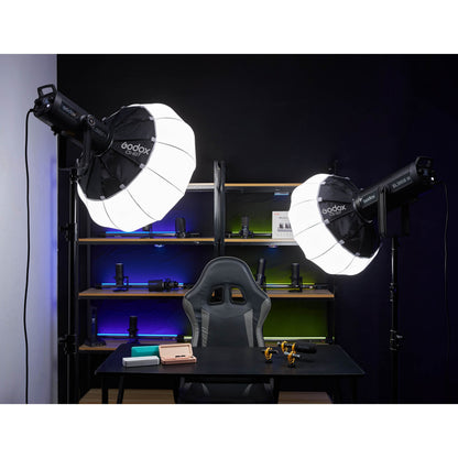 GODOX CS50T 50CM LANTERN-DIFFUSER BEING USED TO ILLUMINATE A STREAMING SET