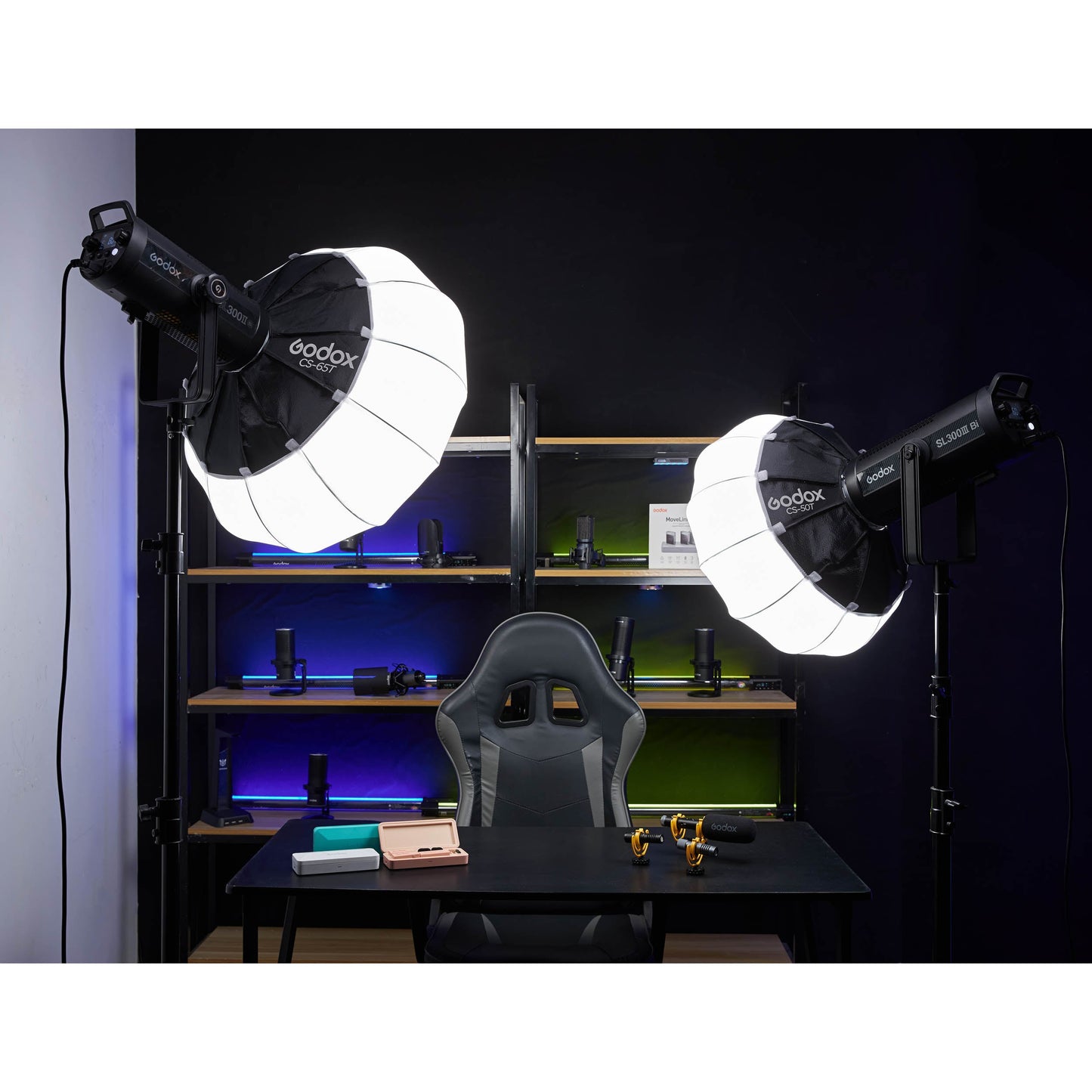 Godox CS85T 85cm Lantern Diffusers used to illuminate a Live Streamer's Set