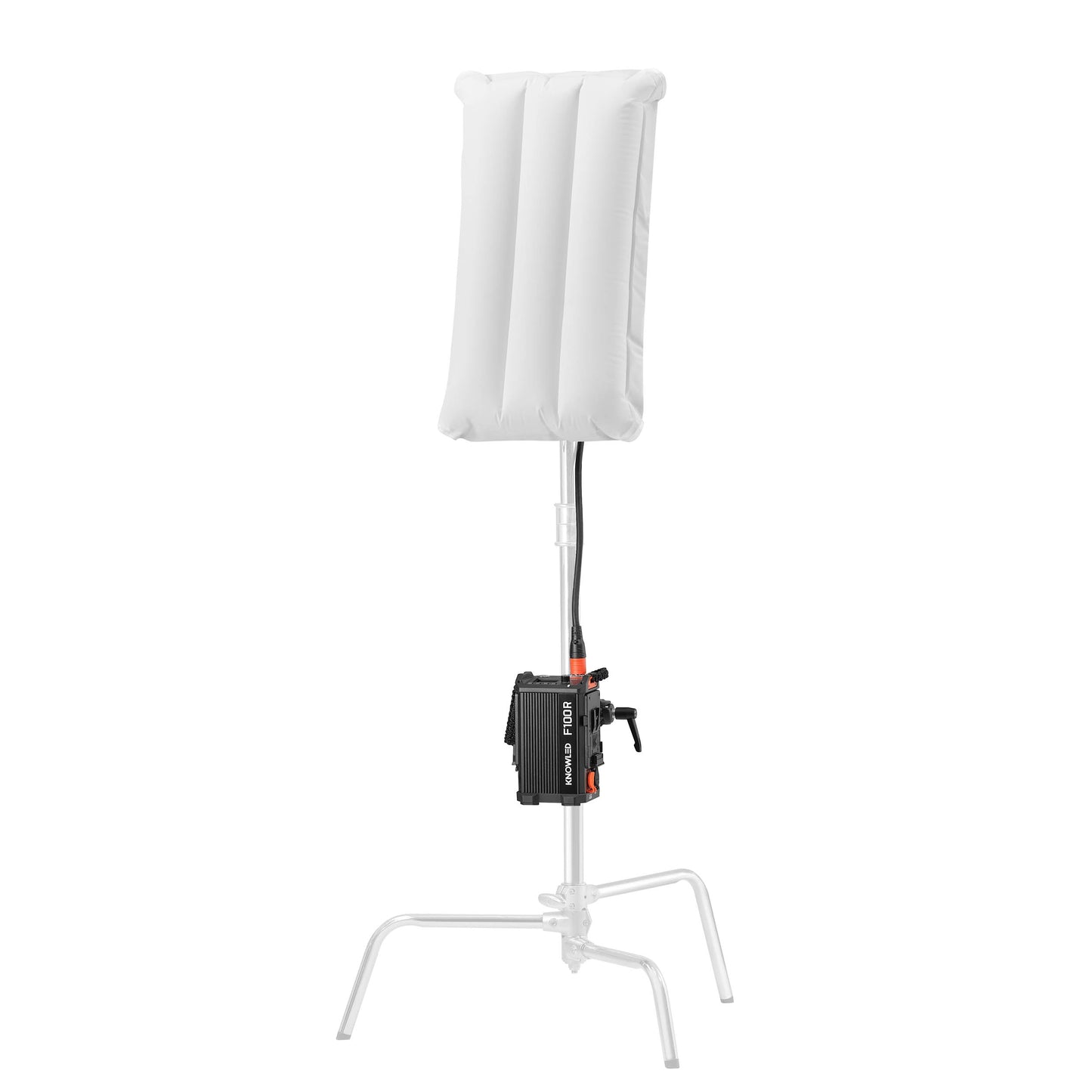 Godox F100R K2 IP54 RGB Flexible Folding LED Light Mat Panel with the air softbox mounted to a C-Stand