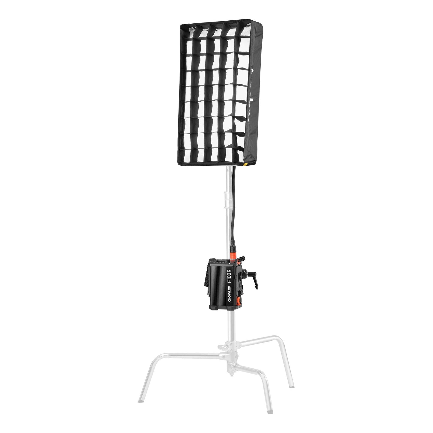 Godox F100R K2 IP54 RGB Flexible Folding LED Light Mat Panel with the softbox mounted to a C-Stand