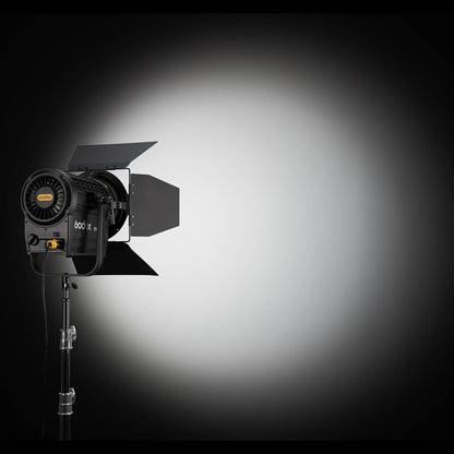 F7-300R RGB Broadcast LED Fresnel Head illuminating a black wall