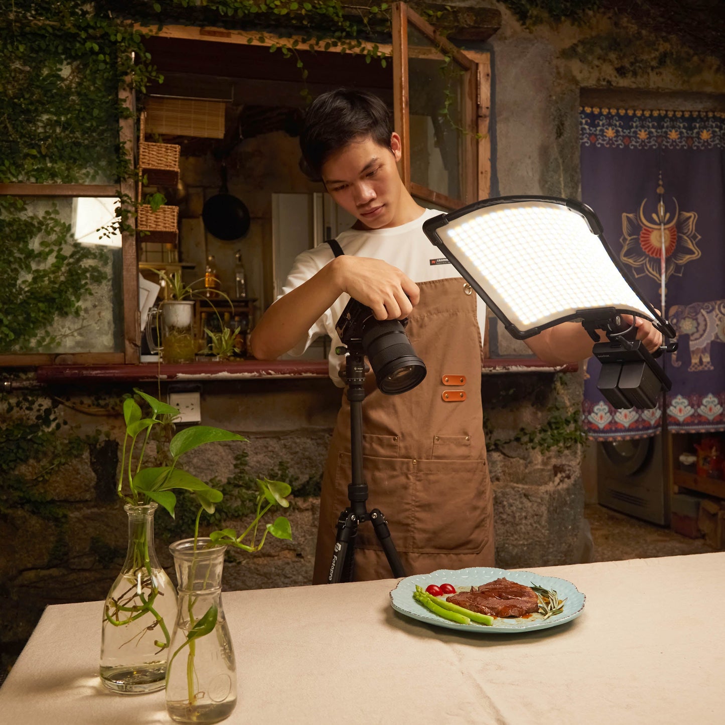 Godox FH50Bi Flexible Bi-Colour LED Light Panel Being used to illuminate a meal