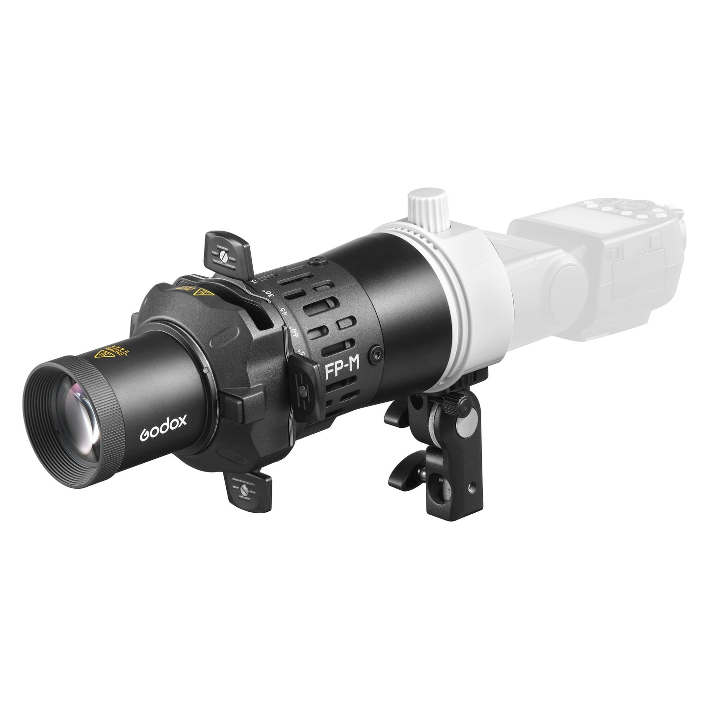 Godox AD-FP Projection attachment mounted to a Speedlite