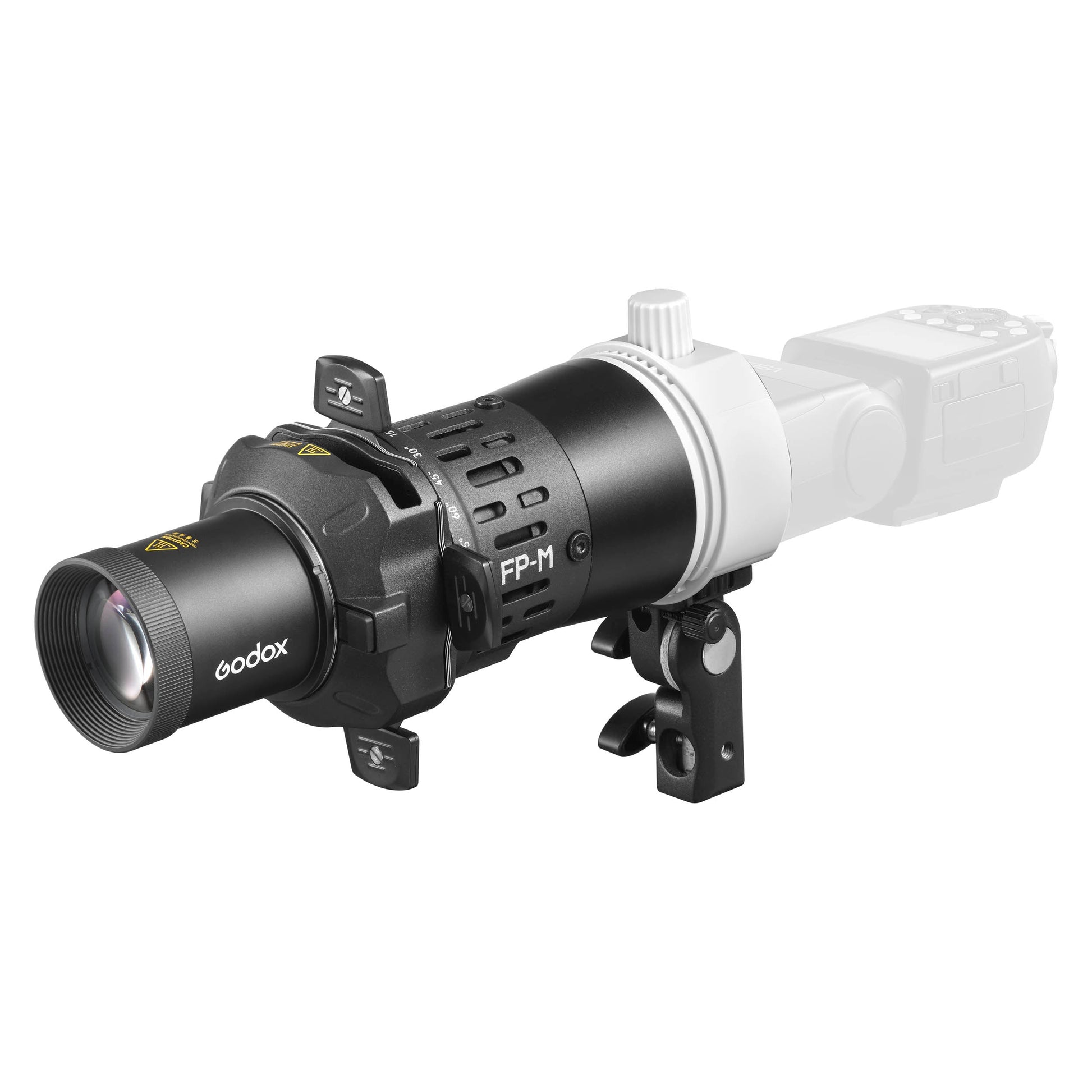 Godox AD-FP Projection attachment mounted to a Speedlite