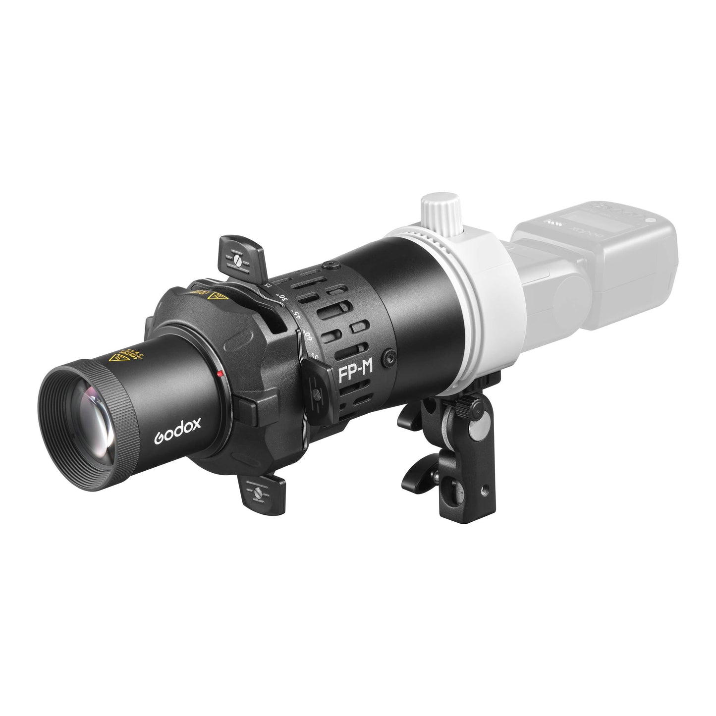 Godox AD-FP Projection attachment mounted to a Speedlite