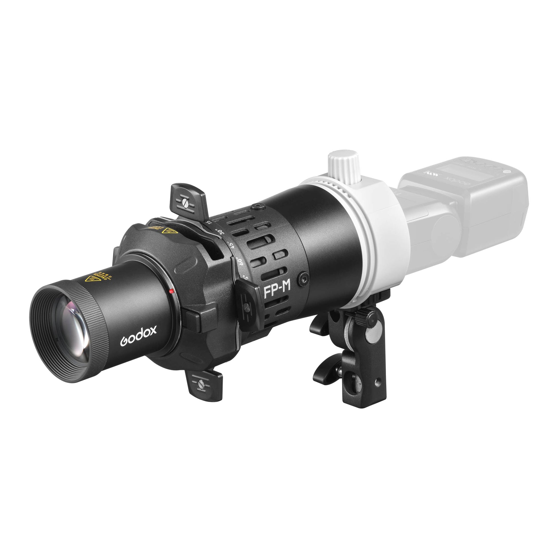 Godox AD-FP Projection attachment mounted to a Speedlite