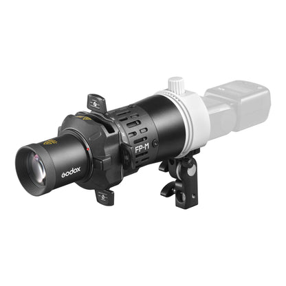 Godox AD-FP Projection attachment mounted to a Speedlite