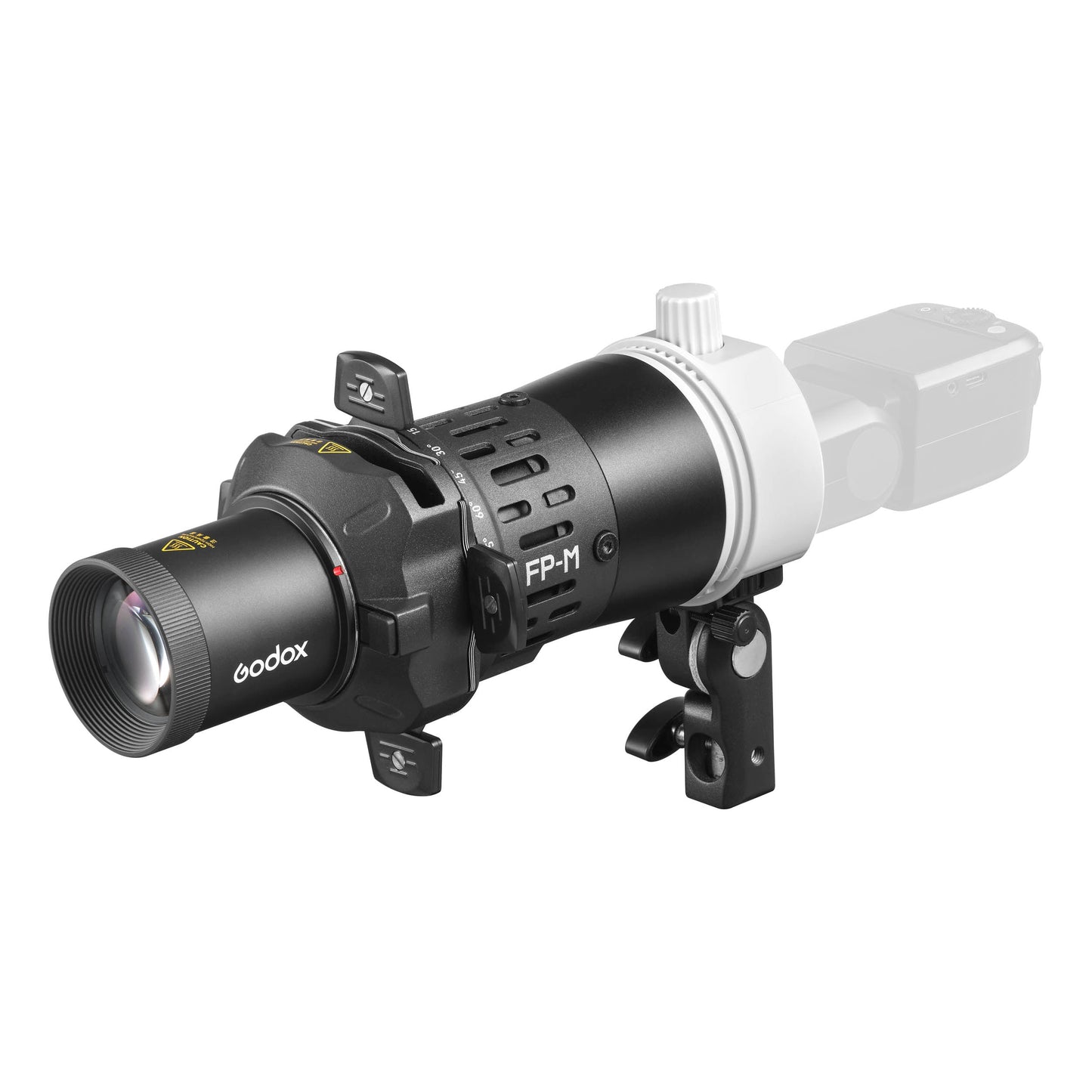 Godox AD-FP Projection attachment mounted to a Speedlite