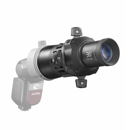 Godox AD-FP Projection attachment mounted to a V860III Speedlite