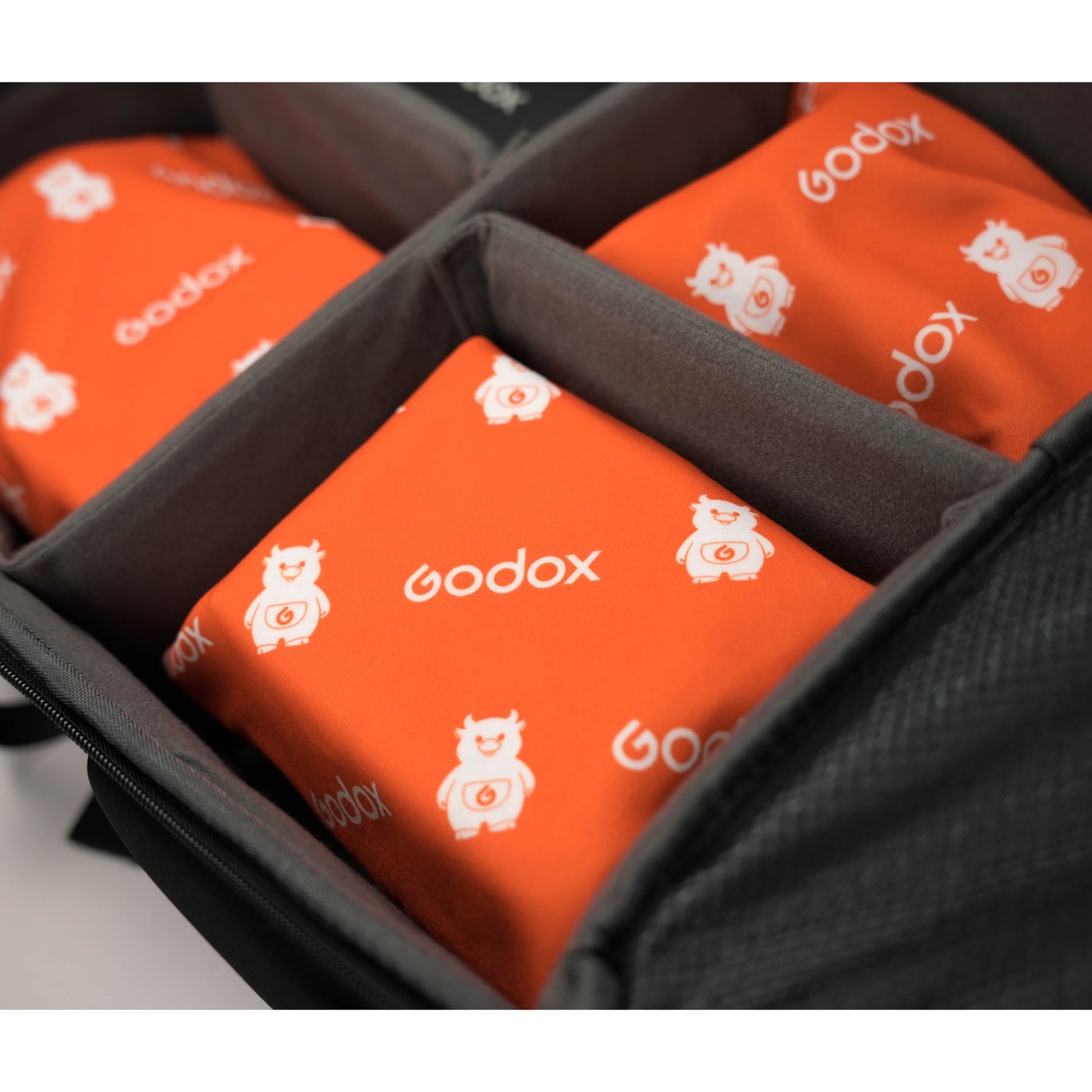 Multiple Godox GC01 Magic Wrape being used to wrap a  equipment in a camera bag