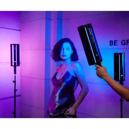 Godox LC500Rmini RGB LED Light Stick being used to photograph a model