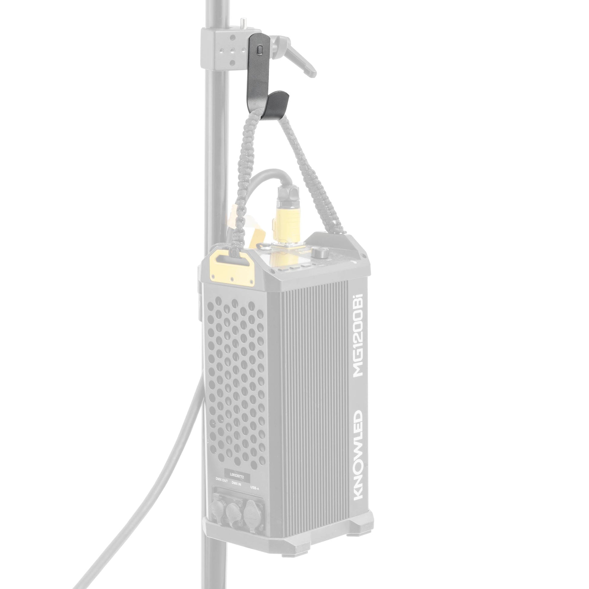 GODOX LSA-13 Sky Hooks mounted to an LSA-03 Super Nano Clamp Holding up an MG1200Bi Control Pack