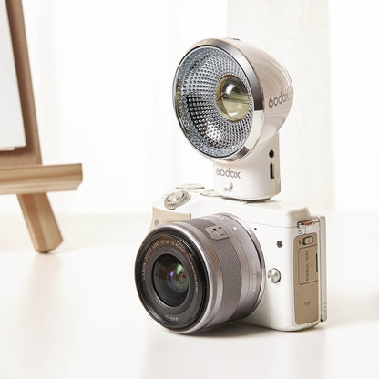 Godox Lux Elf Retro Speedlite Flash on a camera