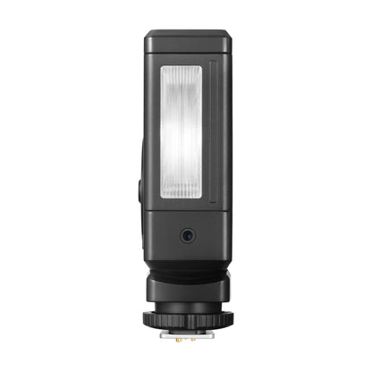 Godox Lux Junior II flash in its vertical position shown on a clean white background (Front View)