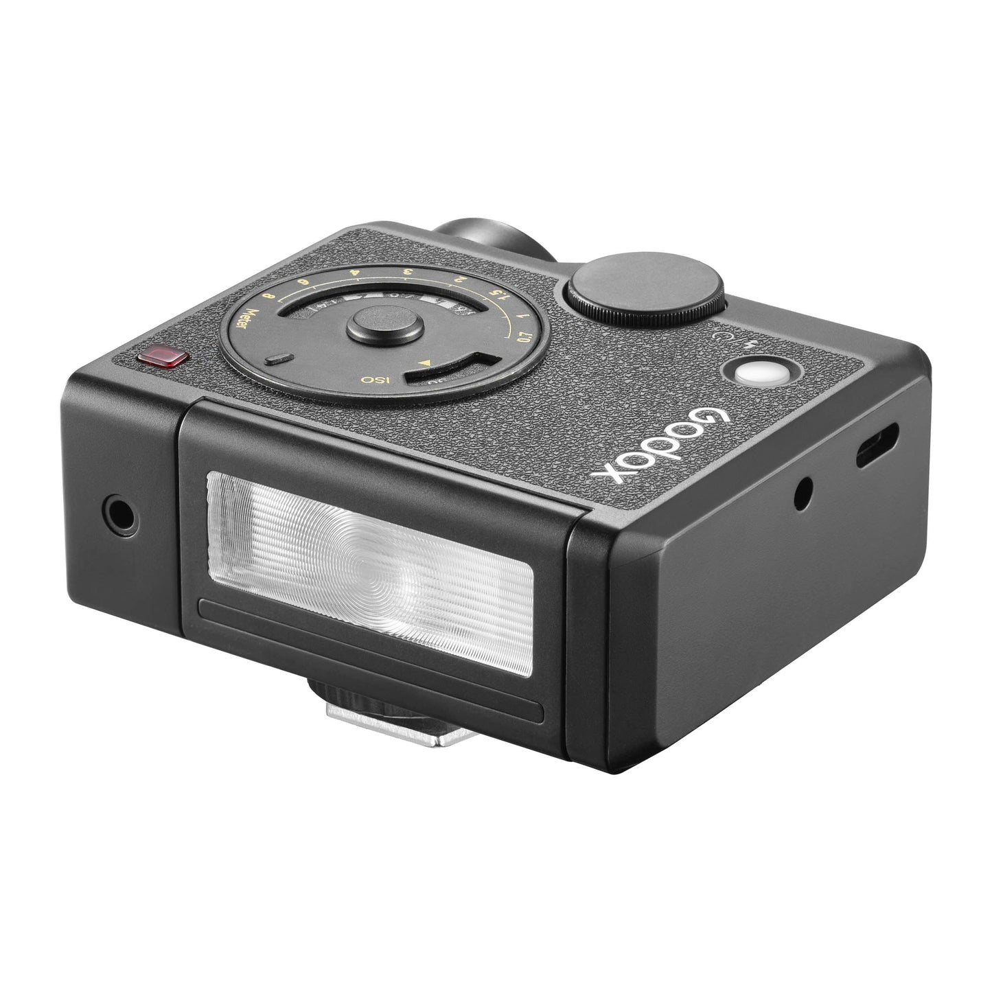 Godox Lux Junior II flash shown on a clean white background (Three-Quarter Front View)