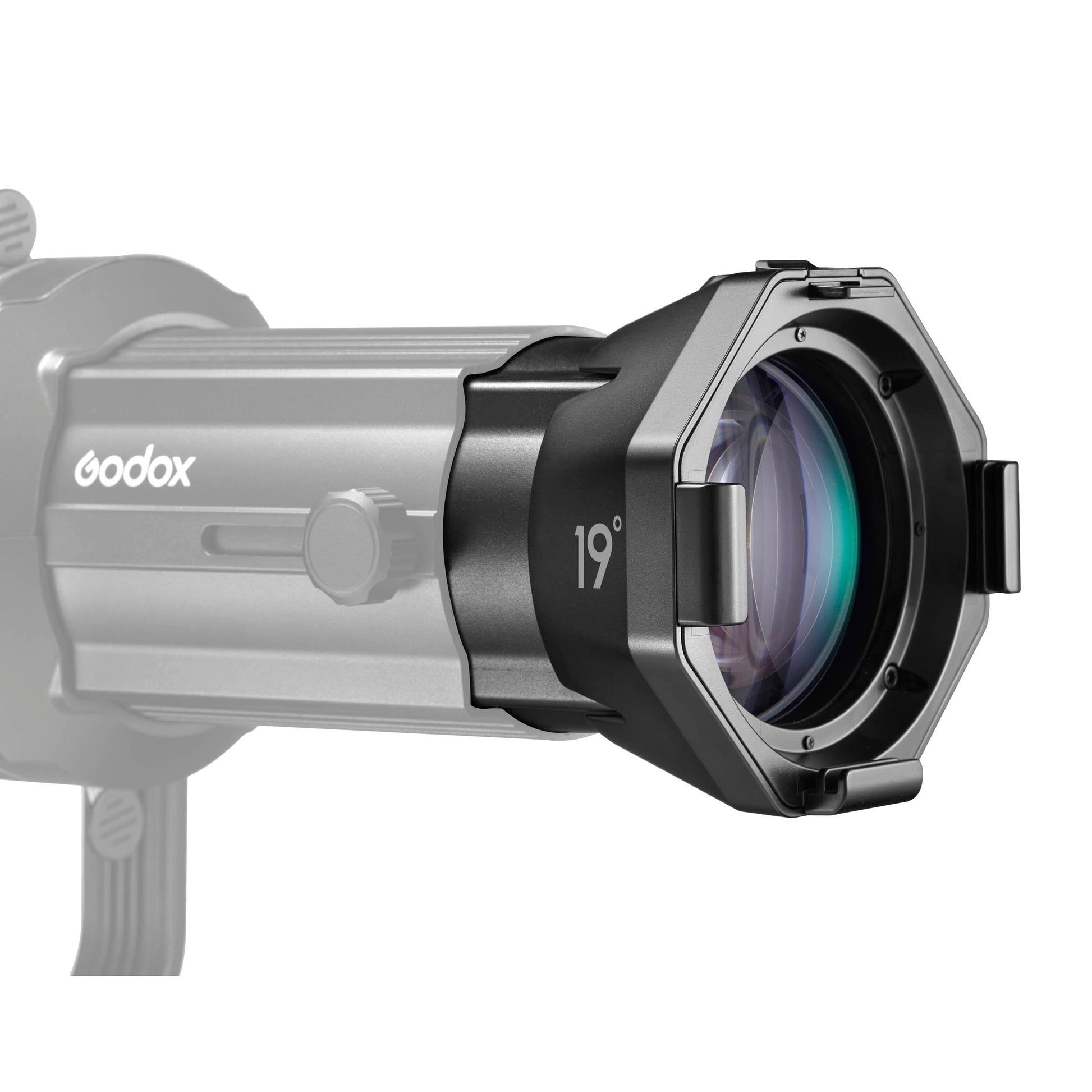 19Â° Cinematic Lens for Godox VSA Spotlight Mounted to a VSA-Series Projection Attachment body