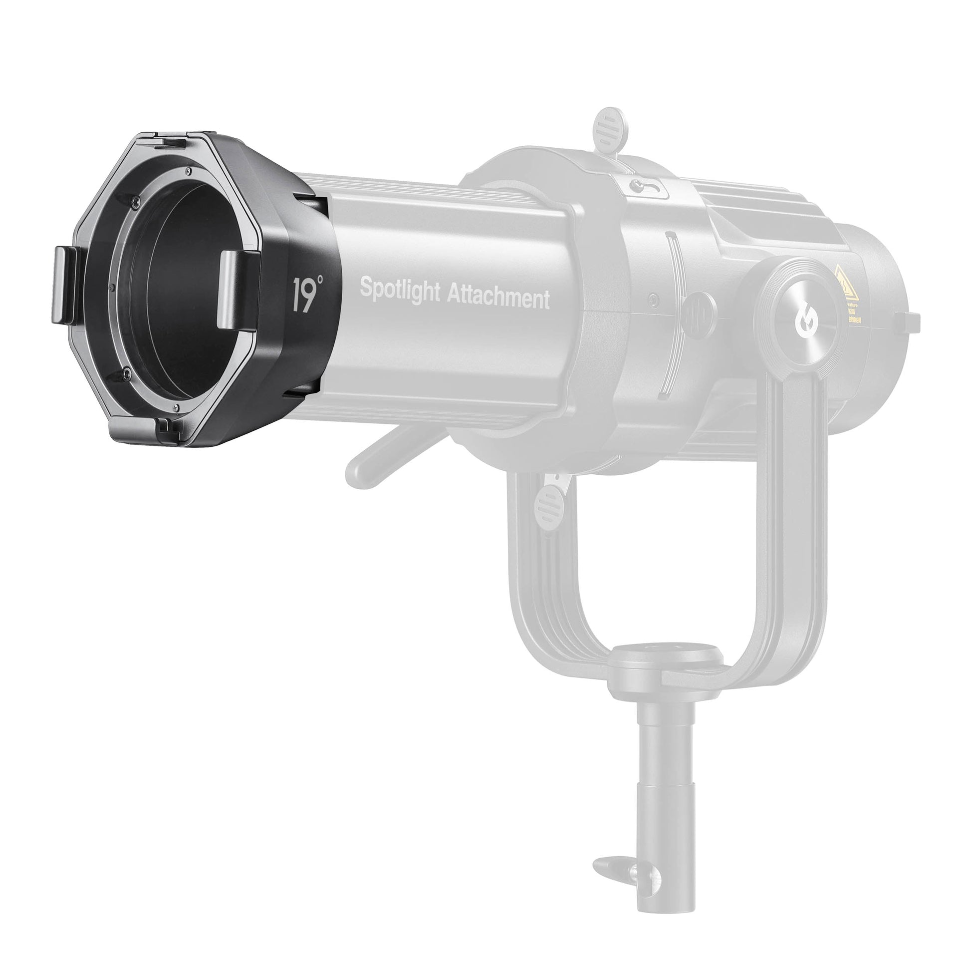 19Â° Cinematic Lens for Godox VSA Spotlight Mounted to a VSA-Series Projection Attachment body
