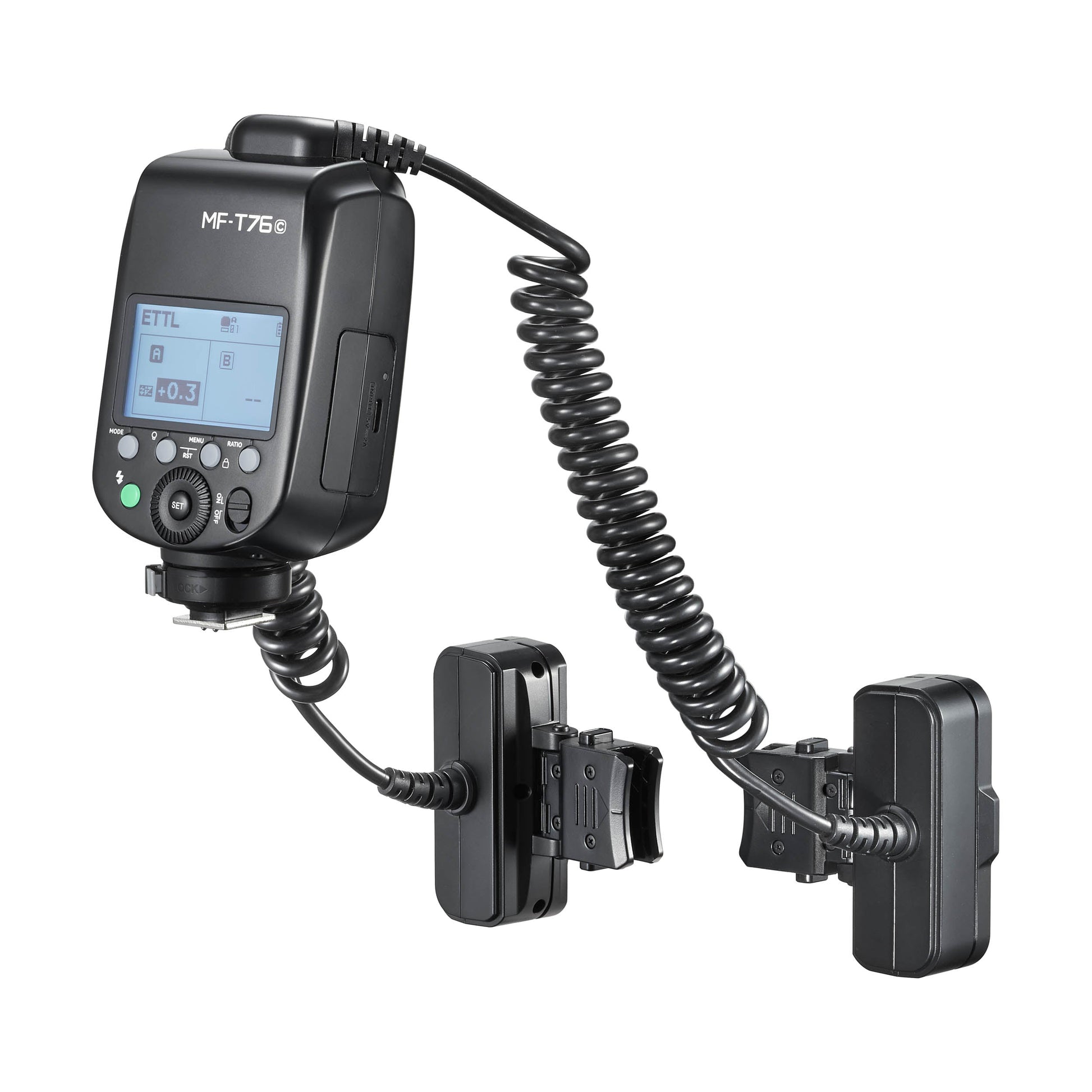 Godox MF-T76 Twin-Head Macro Flash Three-Quarter Back View