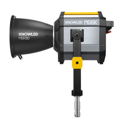 Godox KNOWLED MG6K K1 LED Cine Light Left Side View with an MGR30 reflector mounted to it 
