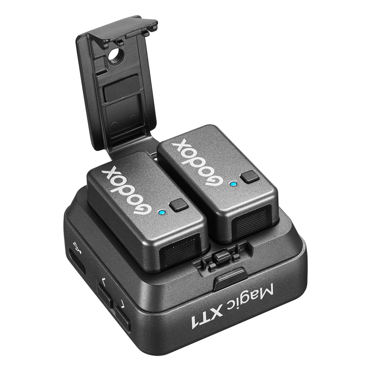 Magic XT1 Wireless Mic System Receiver with Transmitters attached for charging