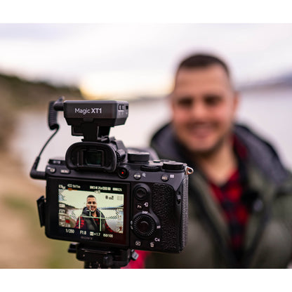 Godox Magic XT1 Mic system  being used to record a man outdoors
