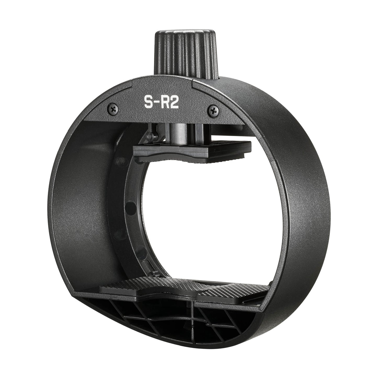 Godox S-R2 Speedlite Round Head Accessory Adapter (Back View with clamp halfway down)