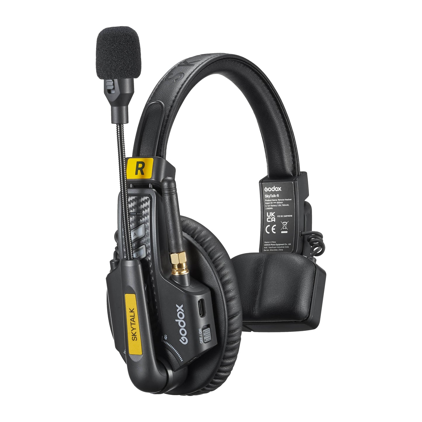 Godox SkyTalk 11S Full-Duplex 1.9GHz Receiver Headset with mic pointed upwards