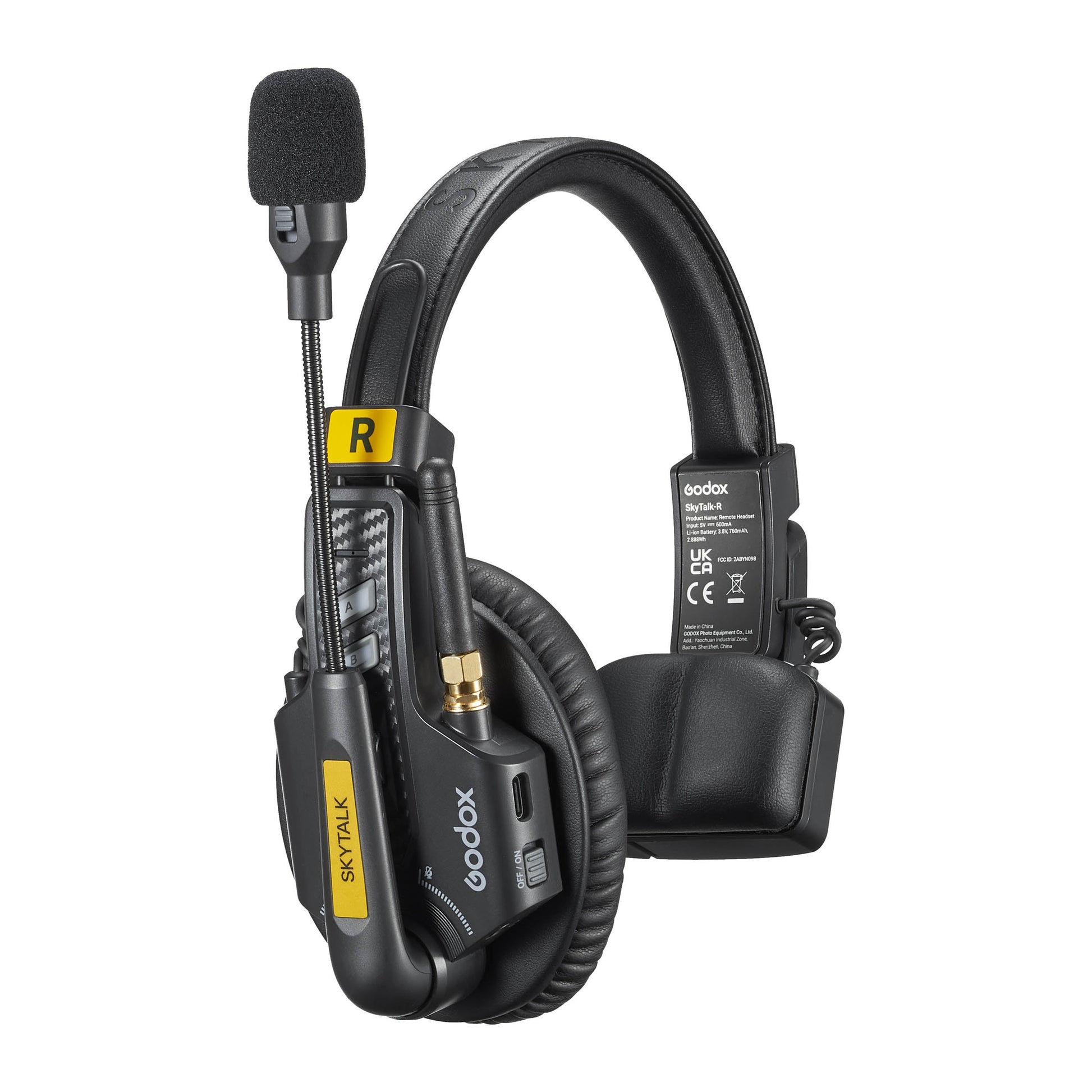 Godox SkyTalk 11S Full-Duplex 1.9GHz Receiver Headset with mic pointed upwards