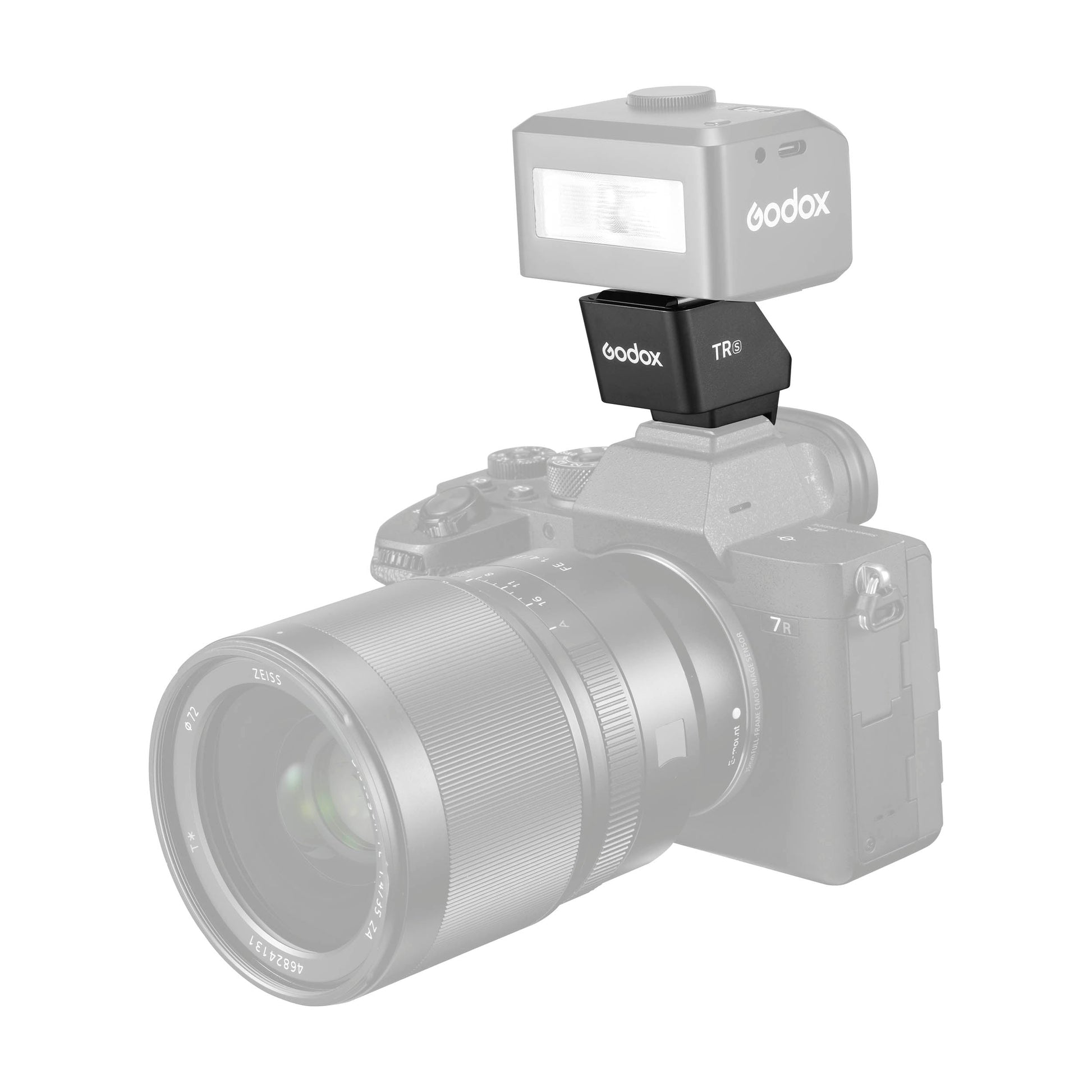 Godox TR TTL Hot Shoe Riser for Small Flashes Mounted to a Camera with a iT30Pro Flash Mounted to it