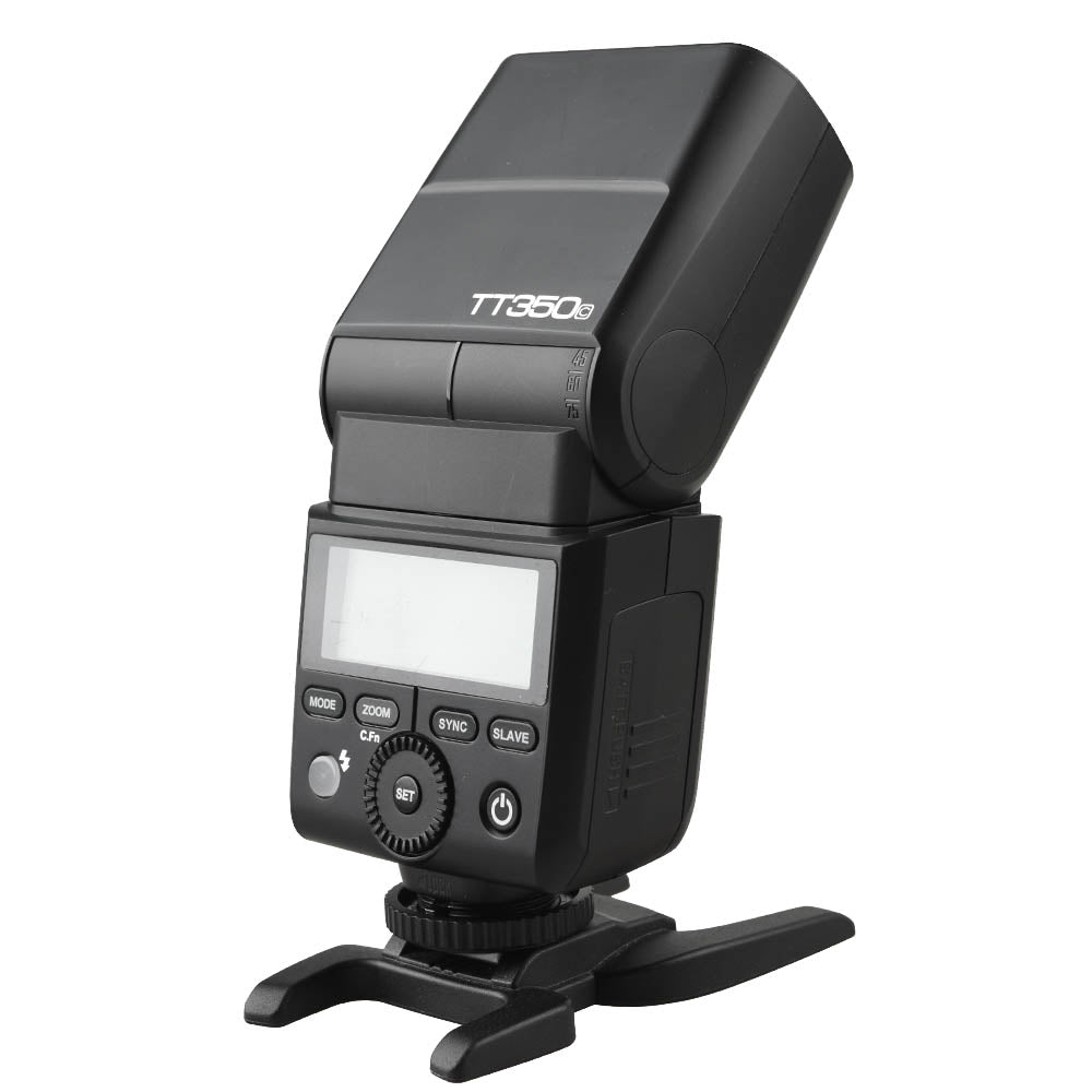 The Godox TT350 Compact Speedlite  Three-Quarter Back View