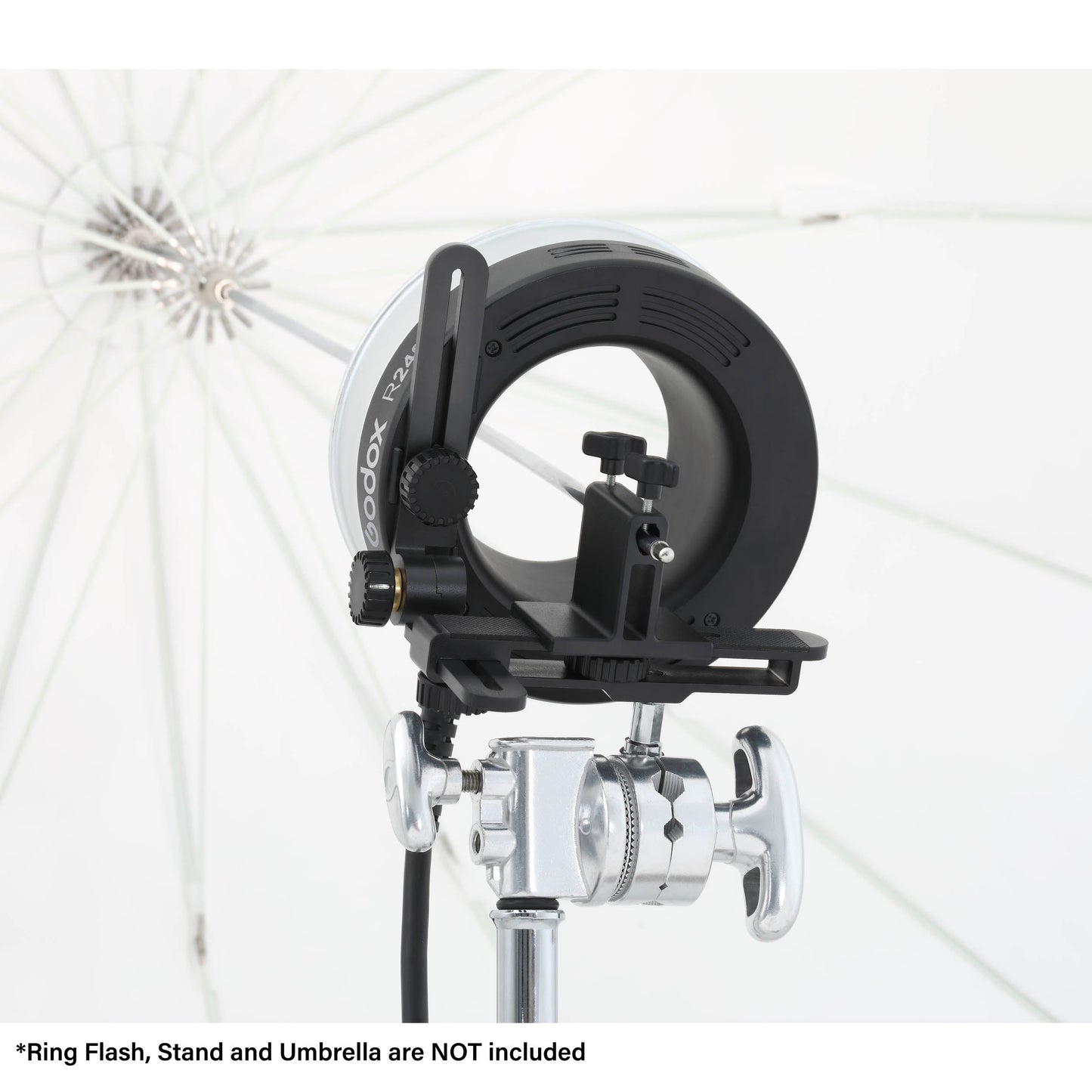 UBB-02 Umbrella Bracket being used with an R2400 Ring flash and an Umbrella