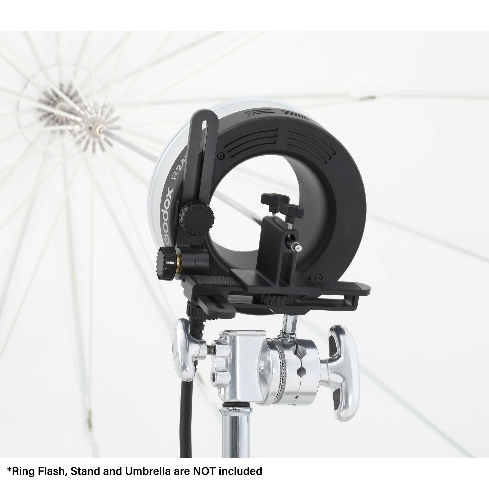 UBB-02 Umbrella Bracket being used with an R2400 Ring flash and an Umbrella