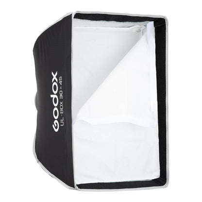 Godox UL-BOX-3045 30x45cm Rectangular Softbox with front diffuser half taken off to show inner diffuser