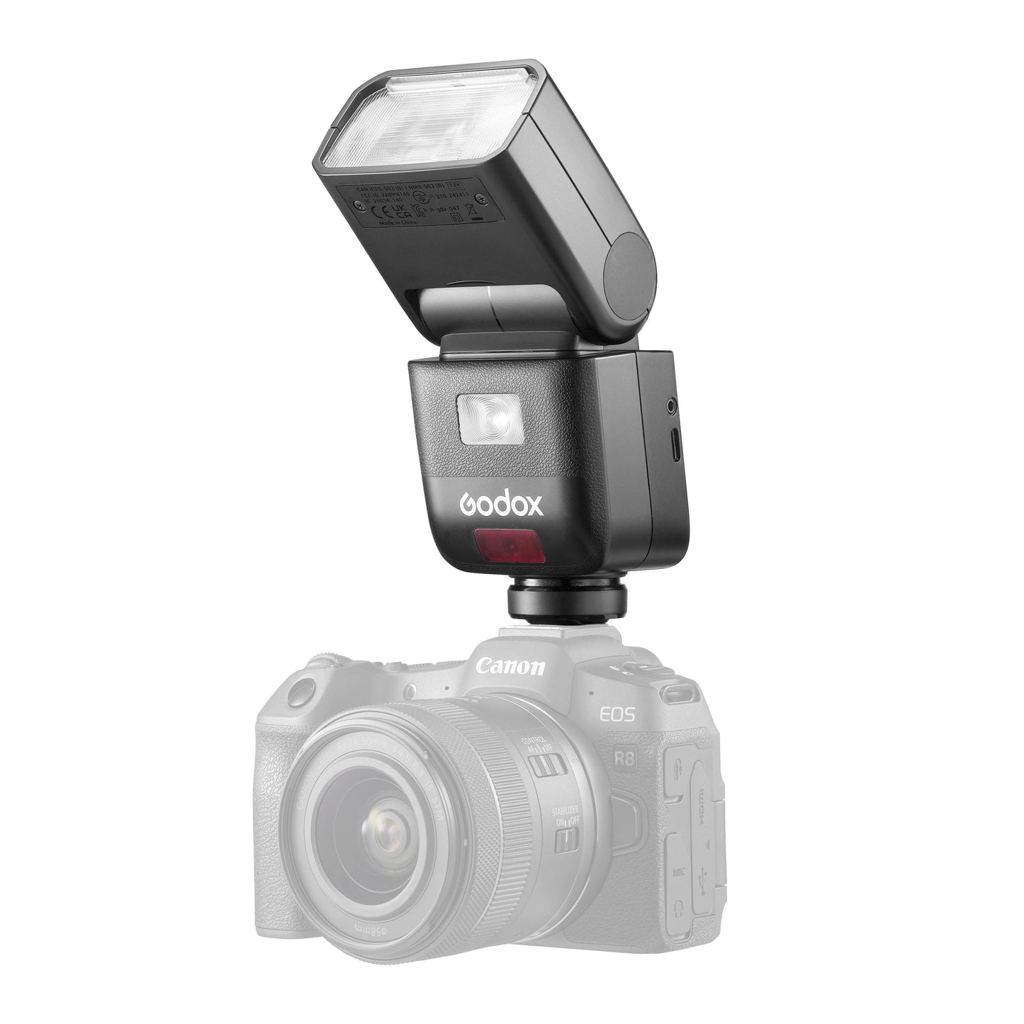 Godox V480 Compact TTL Speedlite Mounted to a camera 