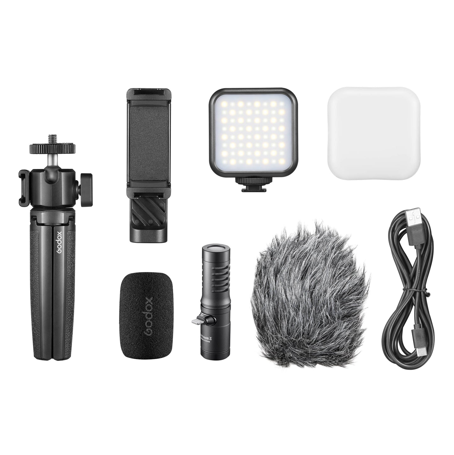 VK2-LT Vlogging Kit with Bi-colour LED video light  box content