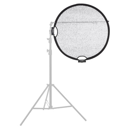 Godox W-RFT80 80cm (32") Windproof Silver Collapsible Reflector Mounted to a light stand