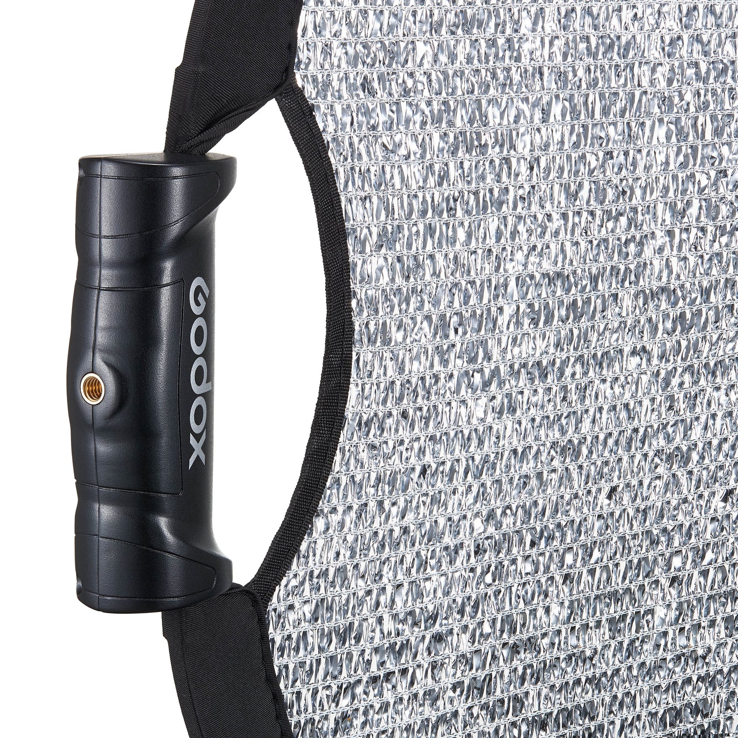 Close-up of the Godox W-RFT80 80cm (32") Windproof Silver Collapsible Reflector's Grip handle