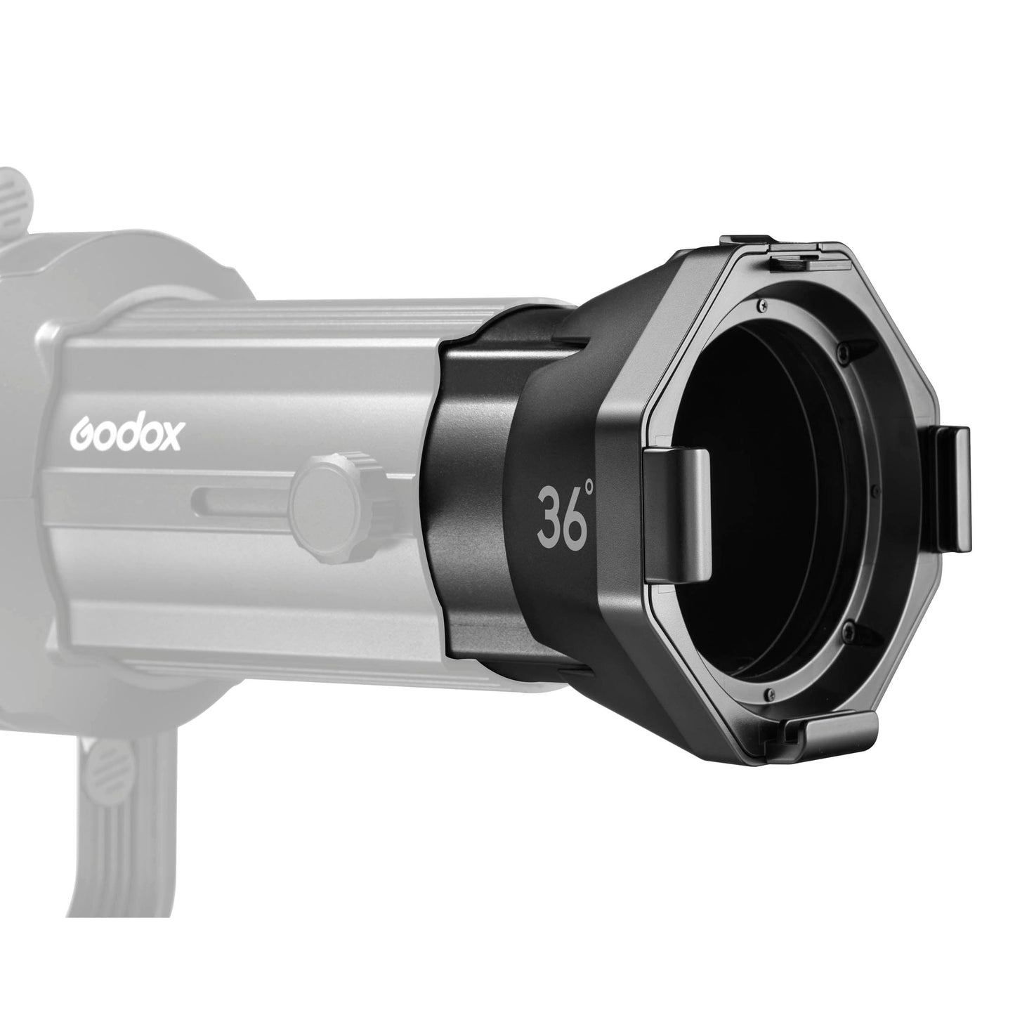 36Â° Cinematic Lens for Godox VSA Spotlight Mounted to a VSA-Series Projection Attachment body