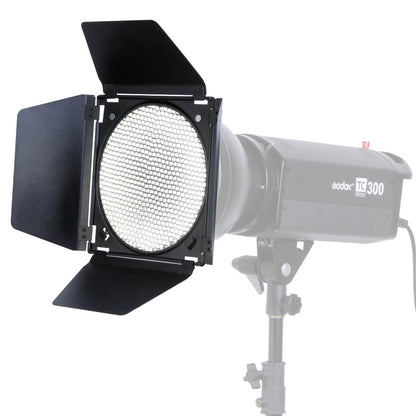 Godox BD04 Universal Barn Door Set mounted to a flash head