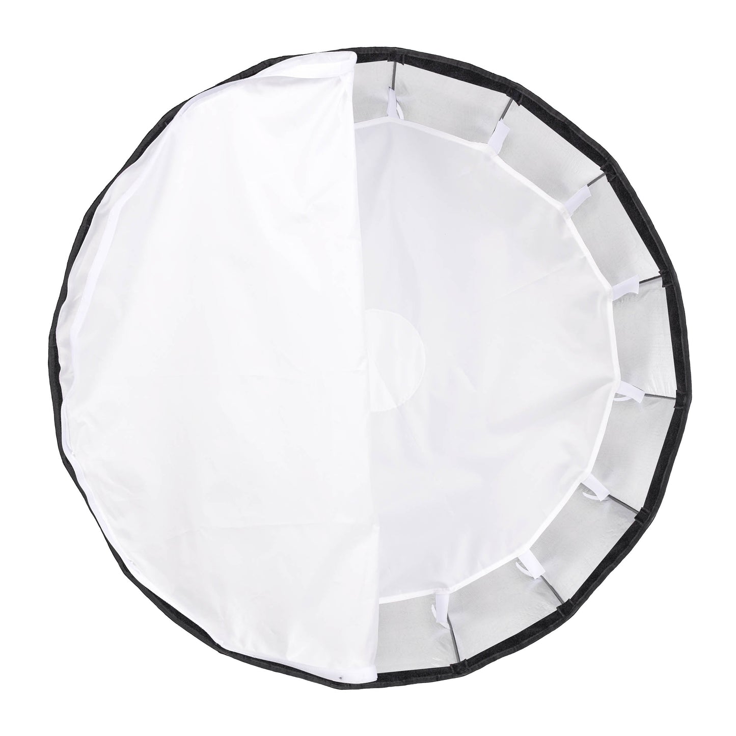 Godox QR-P90 softbox front view half with out diffuser and half with just inner diffuser